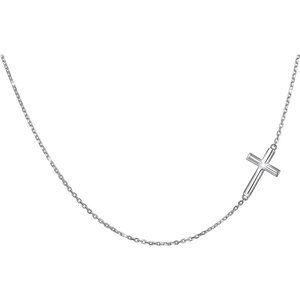 Sterling Silver Horizontal Cross Choker Necklace 14-18 inches